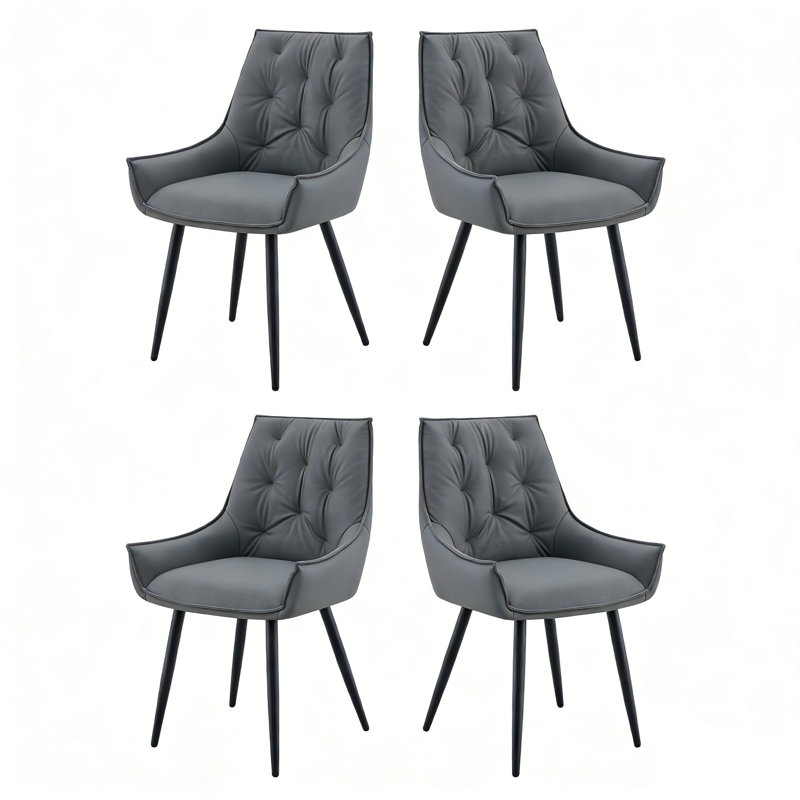 Dining Chairs Set of 4, Faux Leather Dining Room Chair, Metal Kitchen Chairs with  Mesh Texture and Black Sanded Legs, Gray