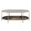 Table basse, impression de marbre noir, finition verre et champagne