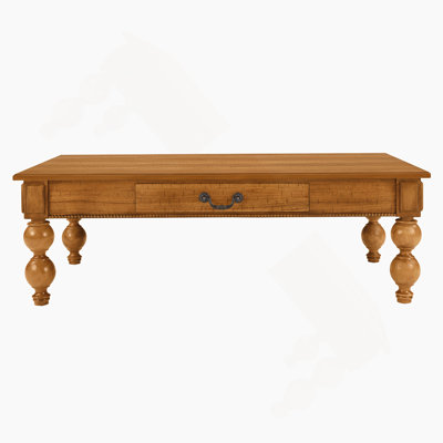 Rectangular Vintage Wooden Coffee Table With Storage Drawer And Solid Wood Gourd - Shaped Legs For Easy Living Room Setup
