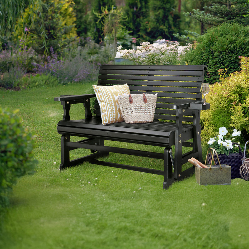 Solid Wood Two-Person Patio Glider, Black