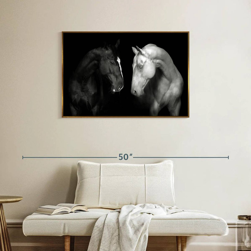 Chevaux monochromes, Cadre flottant doré, 37 po x 25 po