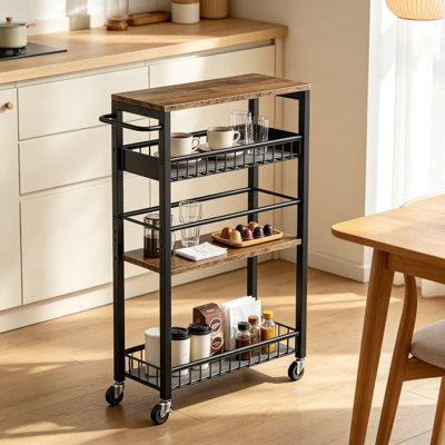 Chariot de rangement compact à roulettes, chariot de cuisine étroit en métal pour petits espaces, étagères coulissantes pour buanderie, salle de bain et salon, chariot utilitaire gain de place