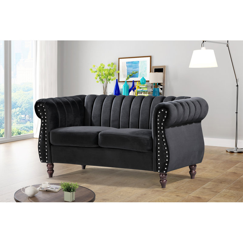 Capri 59.1'' Velvet Loveseat, Black Velvet