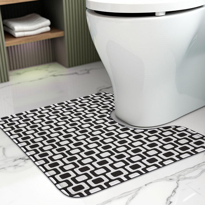 Tapis de salle de bain en forme de U Abstract Art 20 po gris anthracite blanc