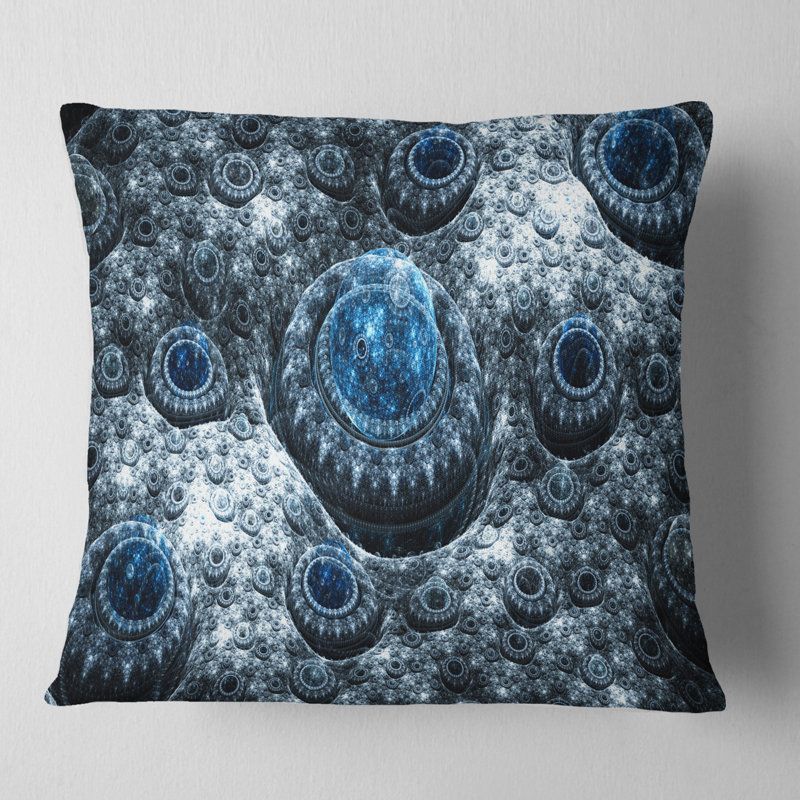 Planète exotique Fractal - coussin imprimé abstrait, 18 po x 18 po, Bleu, Coussin décoratif