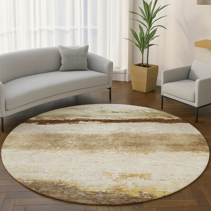 Premium Machine Washable Mayfield Striped Rug, 8' Round, Brown