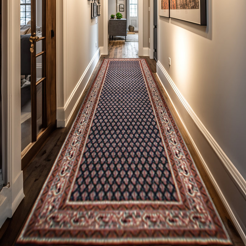 Tapis rouge / crème de haute qualité noué à la main, Tapis de couloir 2 pi 6 po x 8 pi
