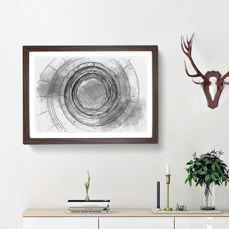 Spiral to the Sky Sketch - Picture Frame Graphic Art Print, 45cm H x 63cm W x 2cm D, Walnut Framed