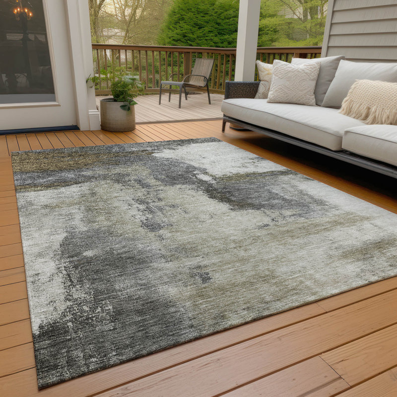 Red Abstract Washable Synthetic Rectangular Rug 3' x 5'