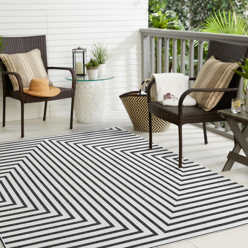 Tapis contemporain de couleur blanche et noire Odawa, Square 7'10"