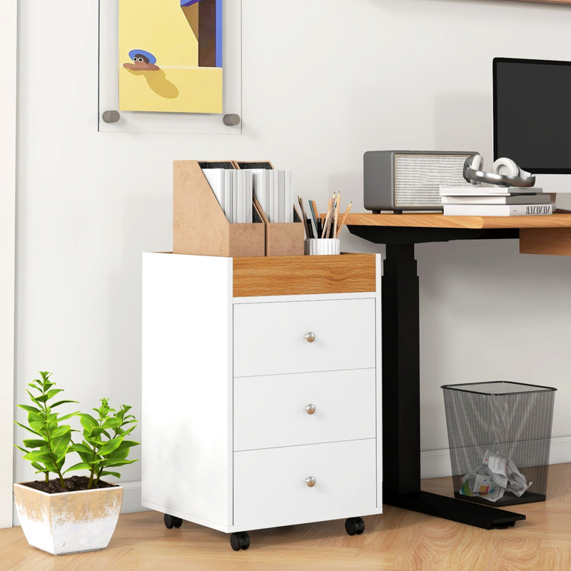Armoire de rangement à tiroir de bureau - 3 tiroirs, blanc, plateau amovible, améliore l'efficacité et offre amplement de fournitures