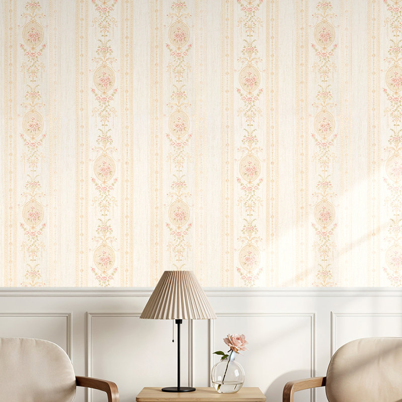 Vintage Non-Pasted Non-Woven 3D Embossed Wallpaper Roll, Beige