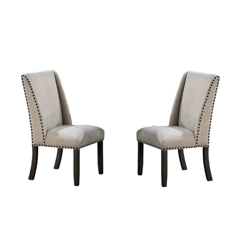 Chaises de salle à manger rembourrées traditionnelles de 2, à oreilles, finition chêne et garniture cloutée en bronze 2 pièces avec base en bois massif, siège, chic