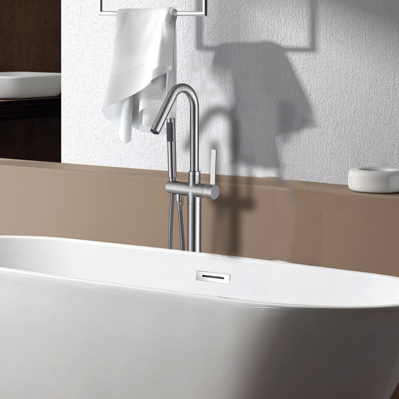 Freestanding Bathtub Faucet with Hand Shower, Brushed Nickel