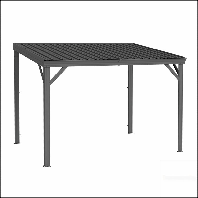Pavillon de jardin mural 8 pi x 10 pi avec système de drainage amélioré, toit incliné en acier galvanisé pour patio et cour arrière