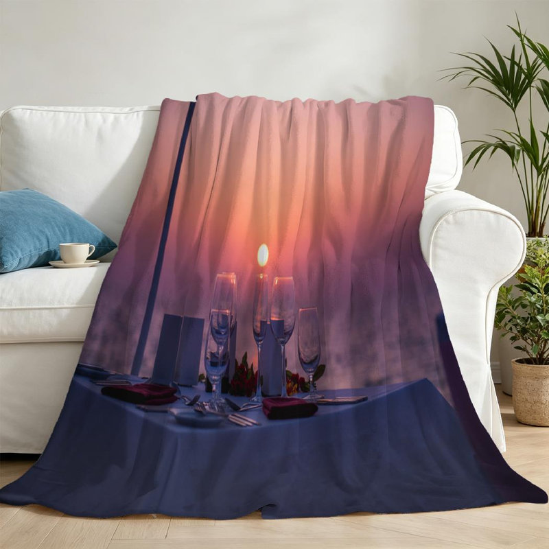 Jeté en flanelle bleue ultra douce, impression romantique sur un côté, Throw 50" x 60"