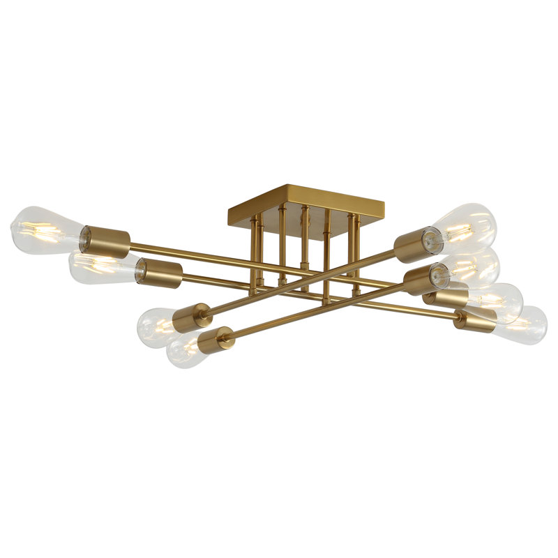 8-Light Bulbs Sputnik Classic 27.17" Semi Flush Mount Fixture, Gold