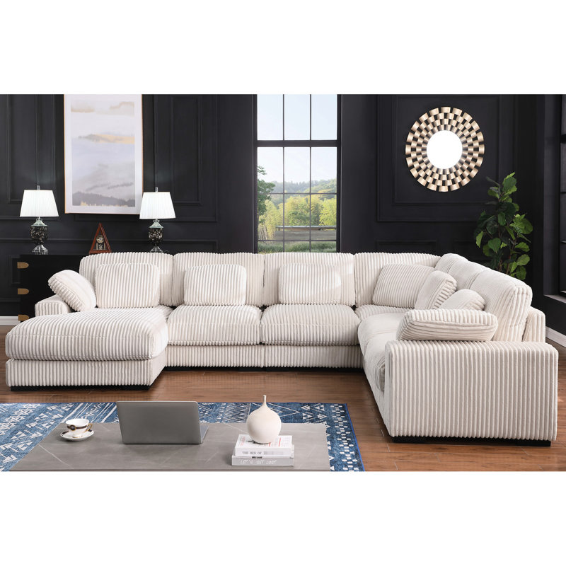 Fauteuil d'angle en velours côtelé avec méridienne et accoudoir modulaire beige de 426 lb