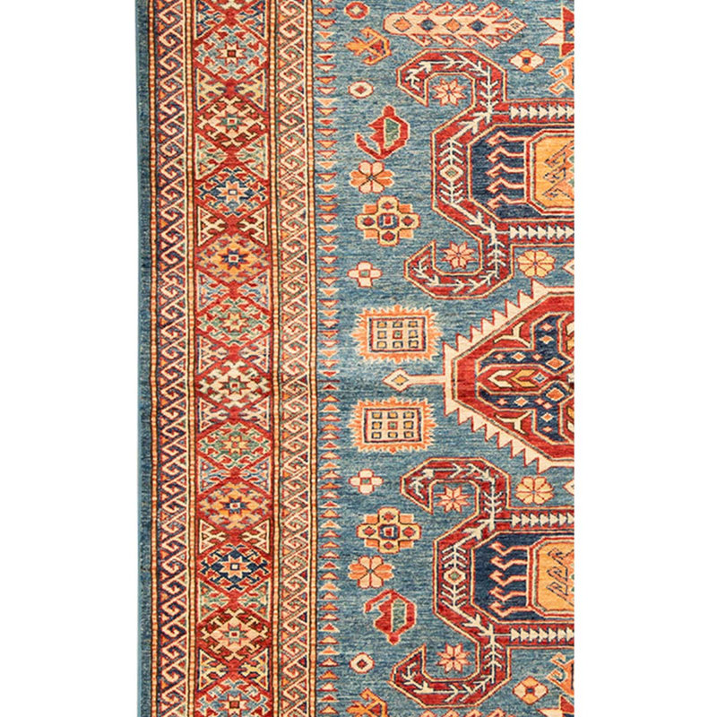 Tapis rouge / bleu / brun noué à la main de haute qualité