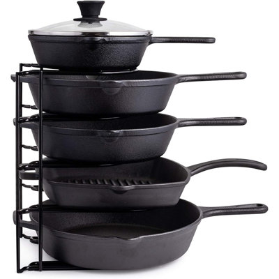 Heavy Duty 5-Tier Pan Organizer Rack, Durable Steel Storage Holder For Cast Iron Skillets, Griddles, Frying Pans And Shallow Pots, Space Saving Kitchen Organizer