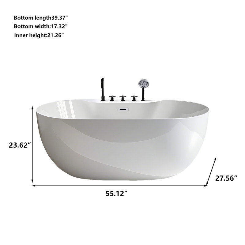 55.12"Acrylic Adult Freestanding Movable Seamless Integrated Bathtub