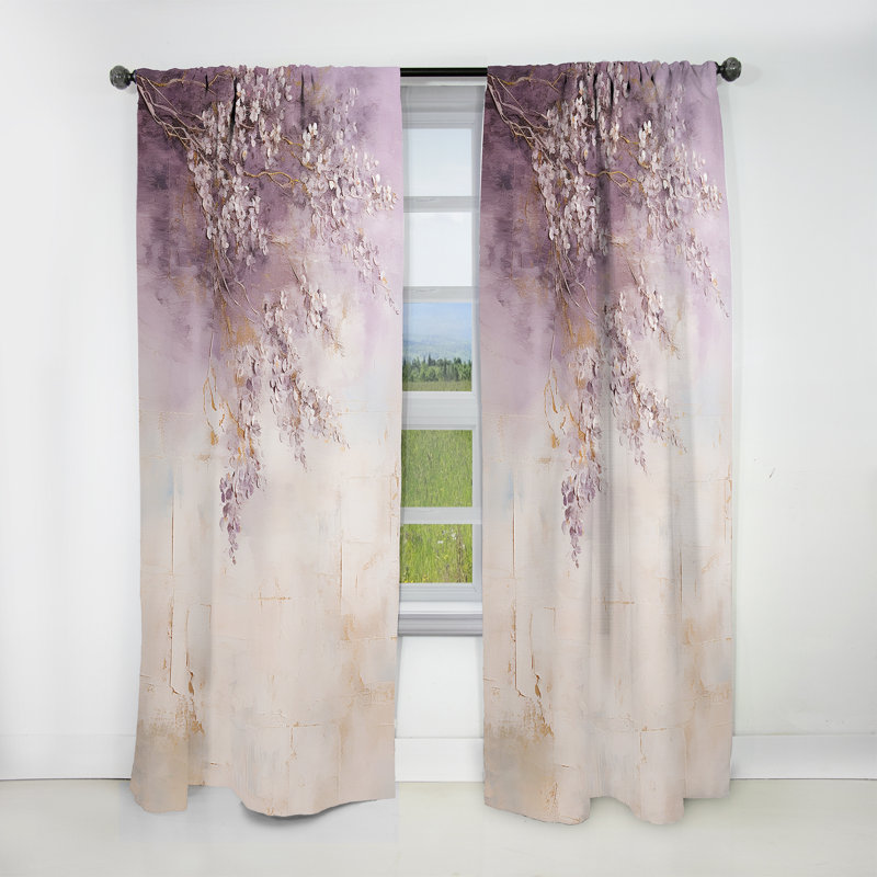 «Blooming Lilac Melody II» - Rideau à motif floral lilas occultant - 1 panneau, L 52 po x L 108 po