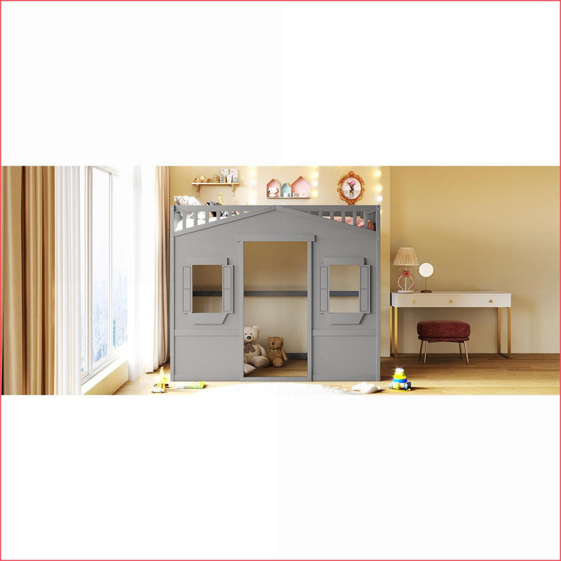 Lit mezzanine double pleine grandeur avec échelle - gris, aucun sommier requis