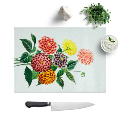 Tempered Glass Dahlia Flowers Chopping Board