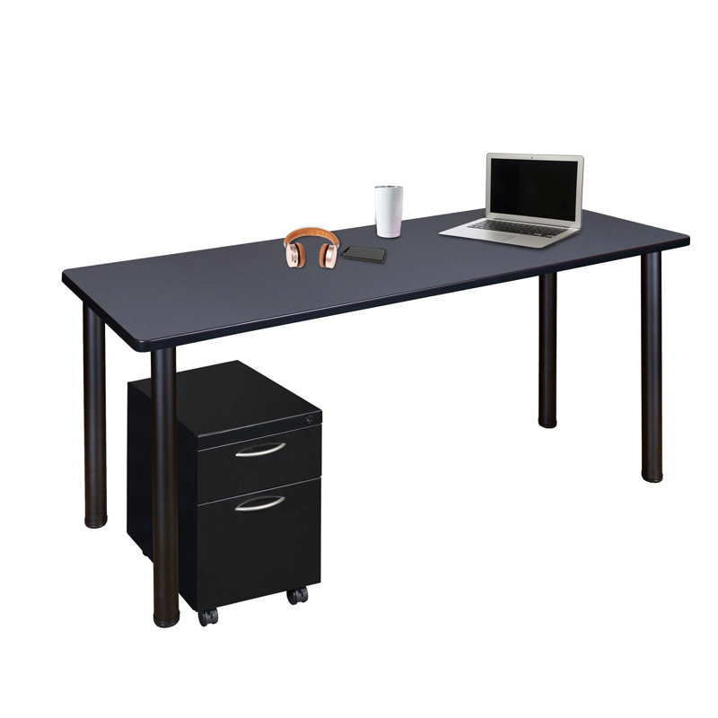 Regency Kee Mobile Desk with Storage, Gray/Black, 29" H x 60" W x 24" D