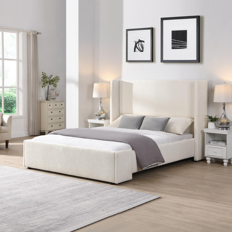 Lit tapissier élégant avec tête de lit haute, blanc, grand, Grand lit