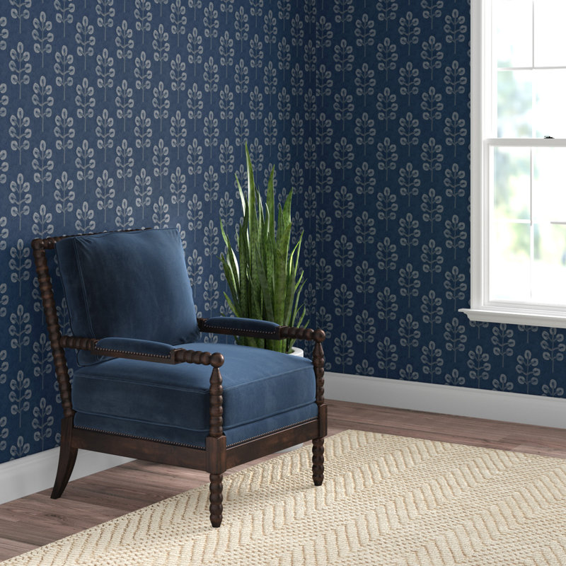 Plum Tree 33' L x 20.5" W Wallpaper Roll, Dark Blue