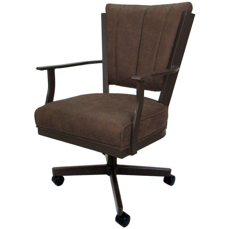 Danyael Metal Dining Caster Chair with Arms, Brown, Northwest Whiskey