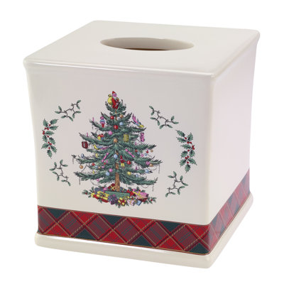 Spode Tartan Tissue Box  Cover In Green;red