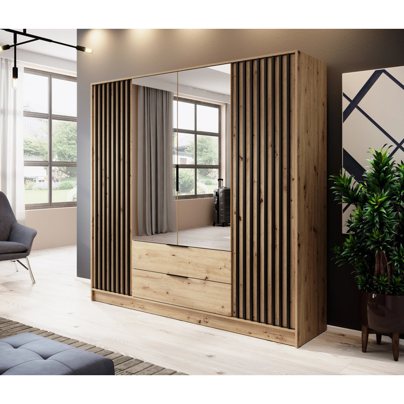 Aberham 4 Door Wardrobe, Artisan oak/Black