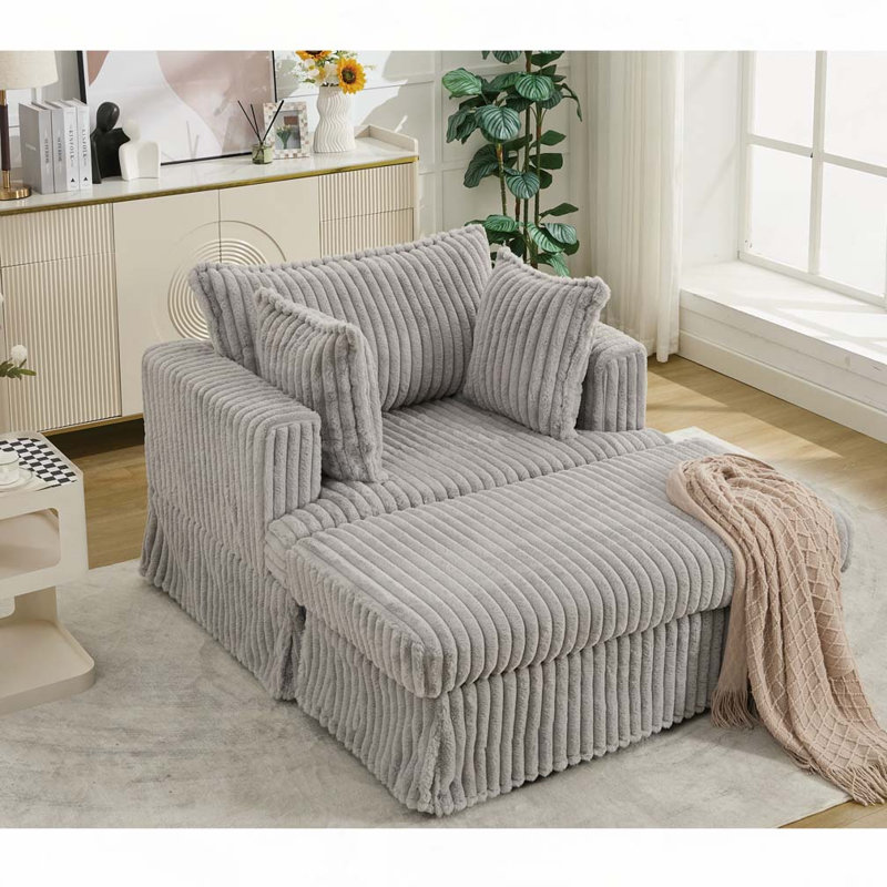 Fauteuil en velours côtelé avec repose-pieds, Velours côtelé gris pâle