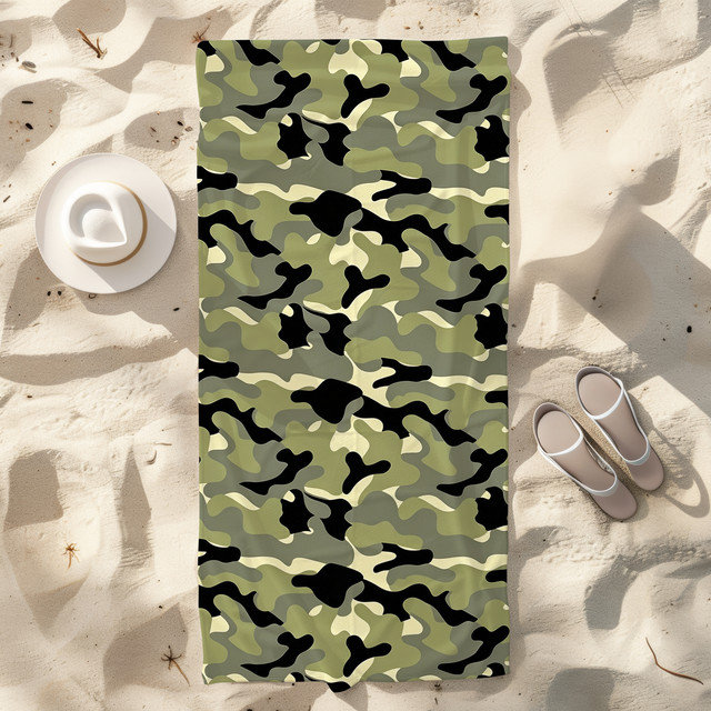  Serviette de plage légère en microfibre, absorbante et sans décoloration, 30 po x 60 po, camouflage militaire Jungle