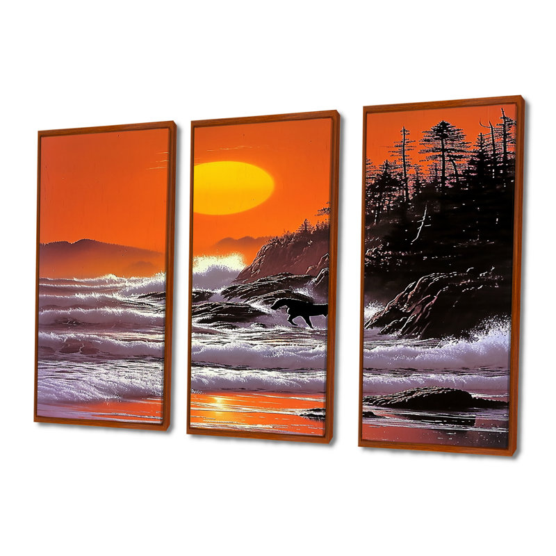 Ensemble de salon Renville - Coastal Waves Wall Art, Cadre flottant brun, H 32 po x l 48 po x P 1 po
