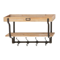 Samuels Rubberwood Accent Shelf with Hooks