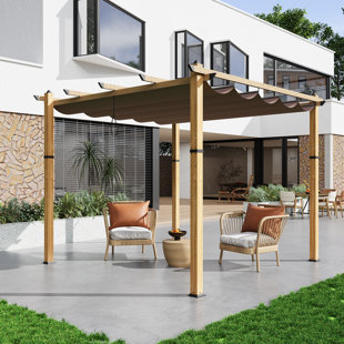Auvent d'extérieur gris en métal avec toit rétractable Pergola