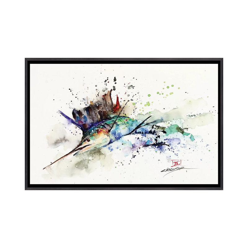 " Sailfish " by Dean Crouser, 18" H x 26" W x 1.5" D, No Mat, Distressed Black Framed Canvas