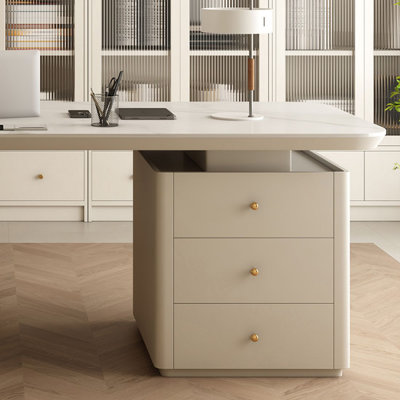 White Rectangular Sintered Stone Writing desk with drawers desk