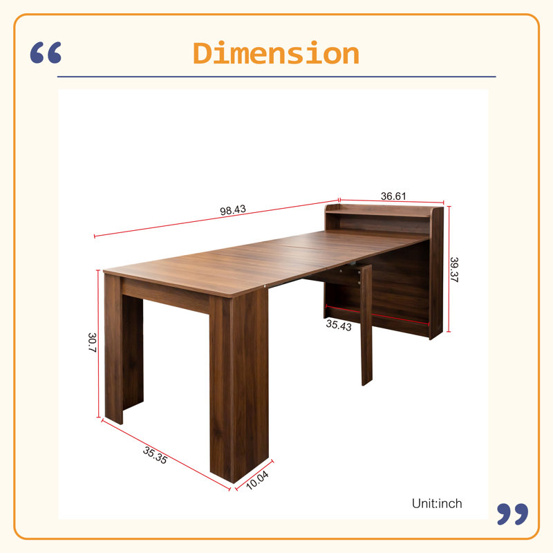 Table de salle à manger avec rangement solide et moderne, Noyer, H 39,37 po x l 98,43 po x P 36,31 po