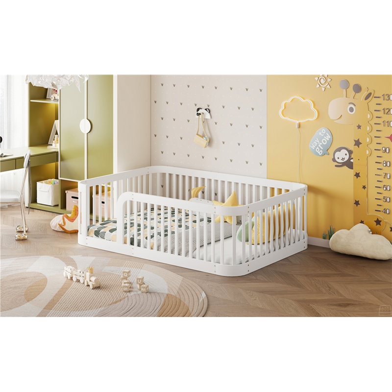 Structure de lit double en bois, Blanc