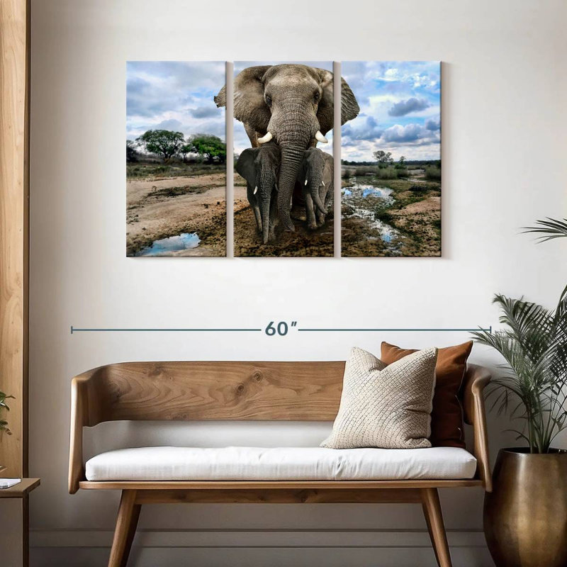Safari éléphants, H 28 po x l 45 po