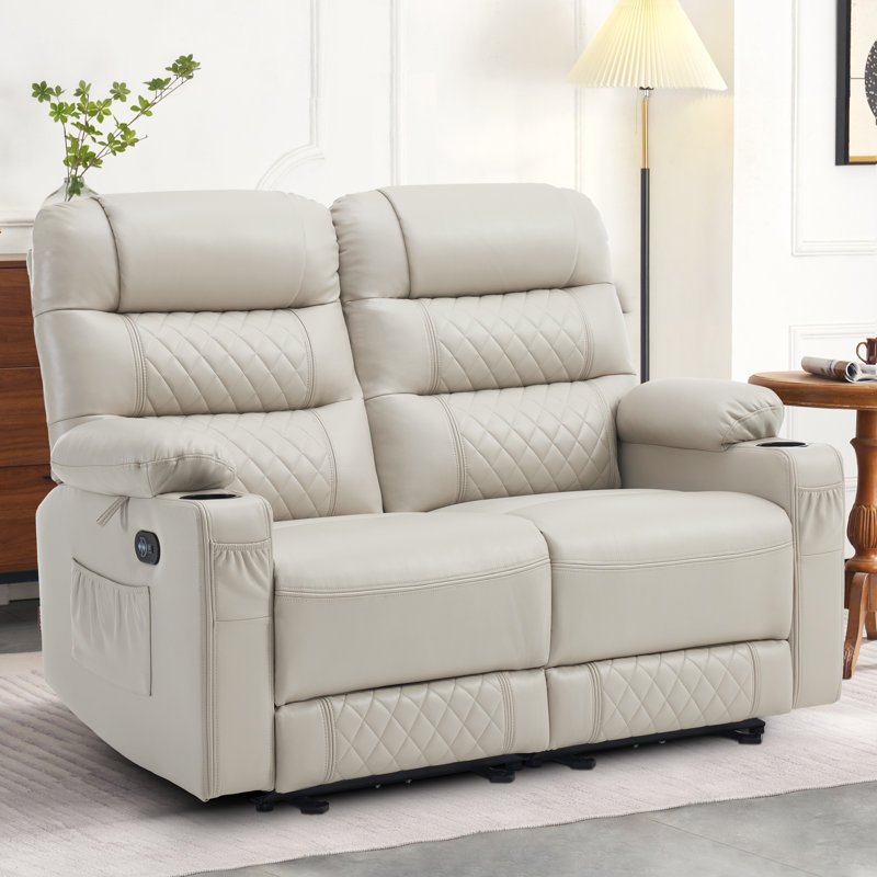 Latitude Run Power Loveseat Recliner, Electric Reclining Sofa with Heat and Vibration, Navy