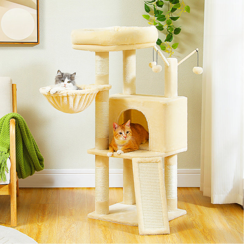 Arbre à chat de 41,3 pouces avec plusieurs niveaux, poteaux à griffer et cachettes confortables pour un confort et un divertissement félins ultimes