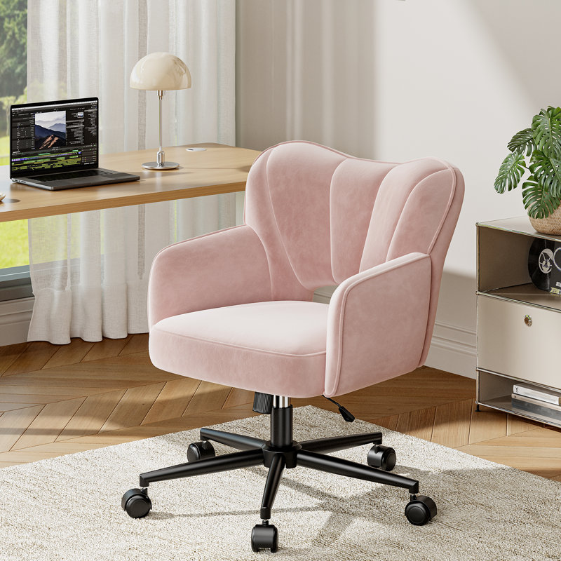 Swivel Arc Back Upholstered Vanity Chair With Tilt Function And Armrests, Pink