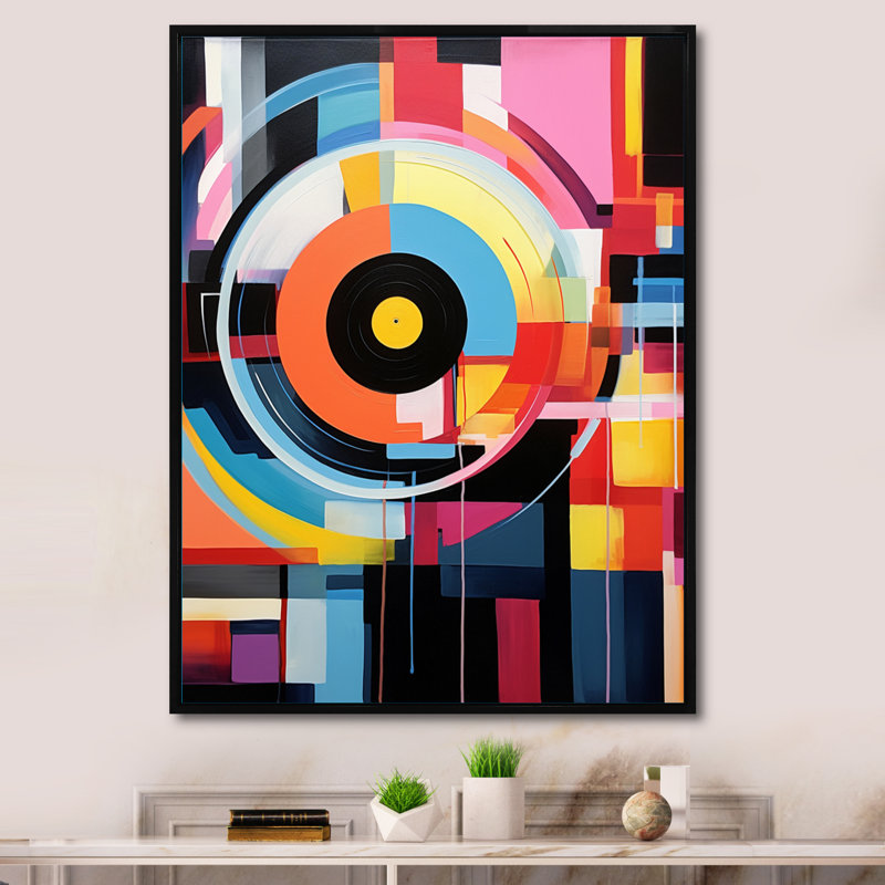 Popart, disque vinyle Reverie I sur toile, Cadre flottant noir, 32" H x 24" W