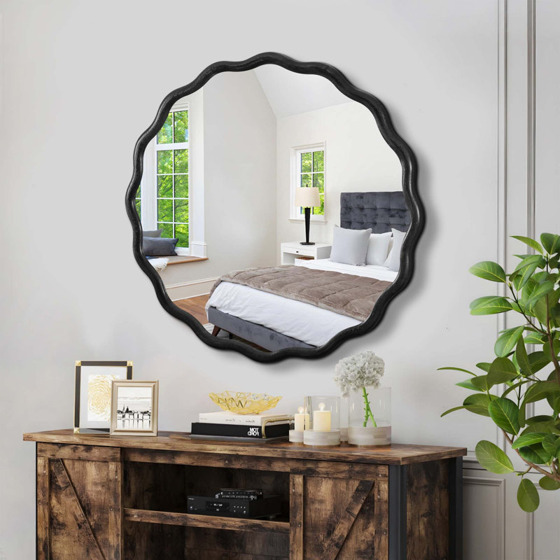 Miroir de meuble-lavabo mural en bois massif, Noir, 36 po x 36 po