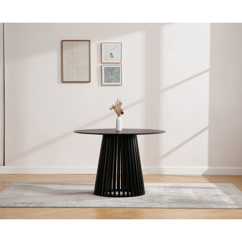 Kirshanpal Round Solid Wood Dining Table, Black